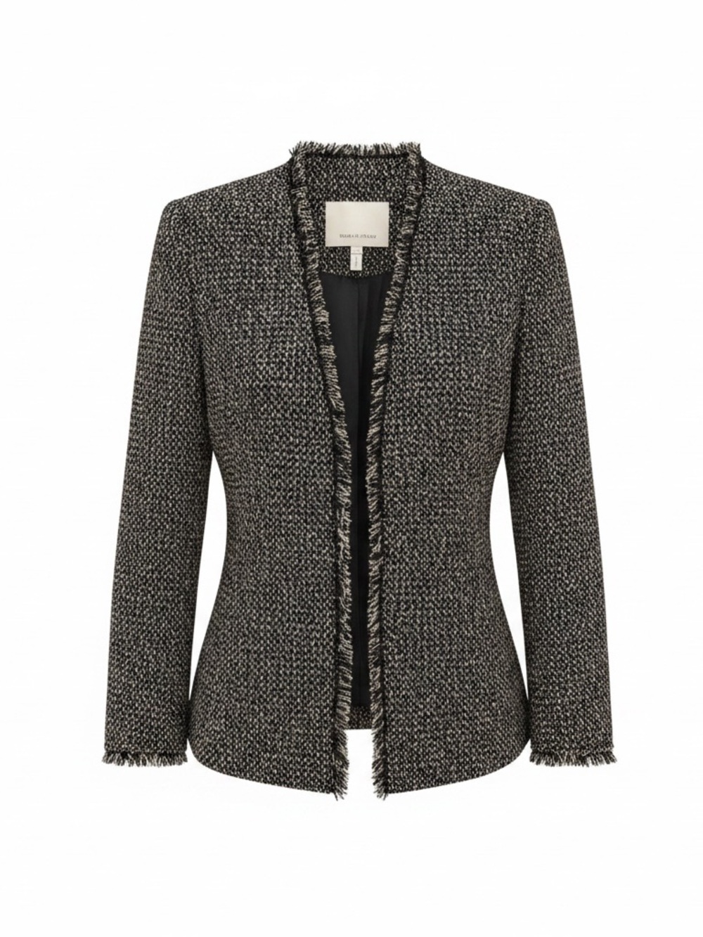 Woven Open-Front Women's Jacket in Black and Gray